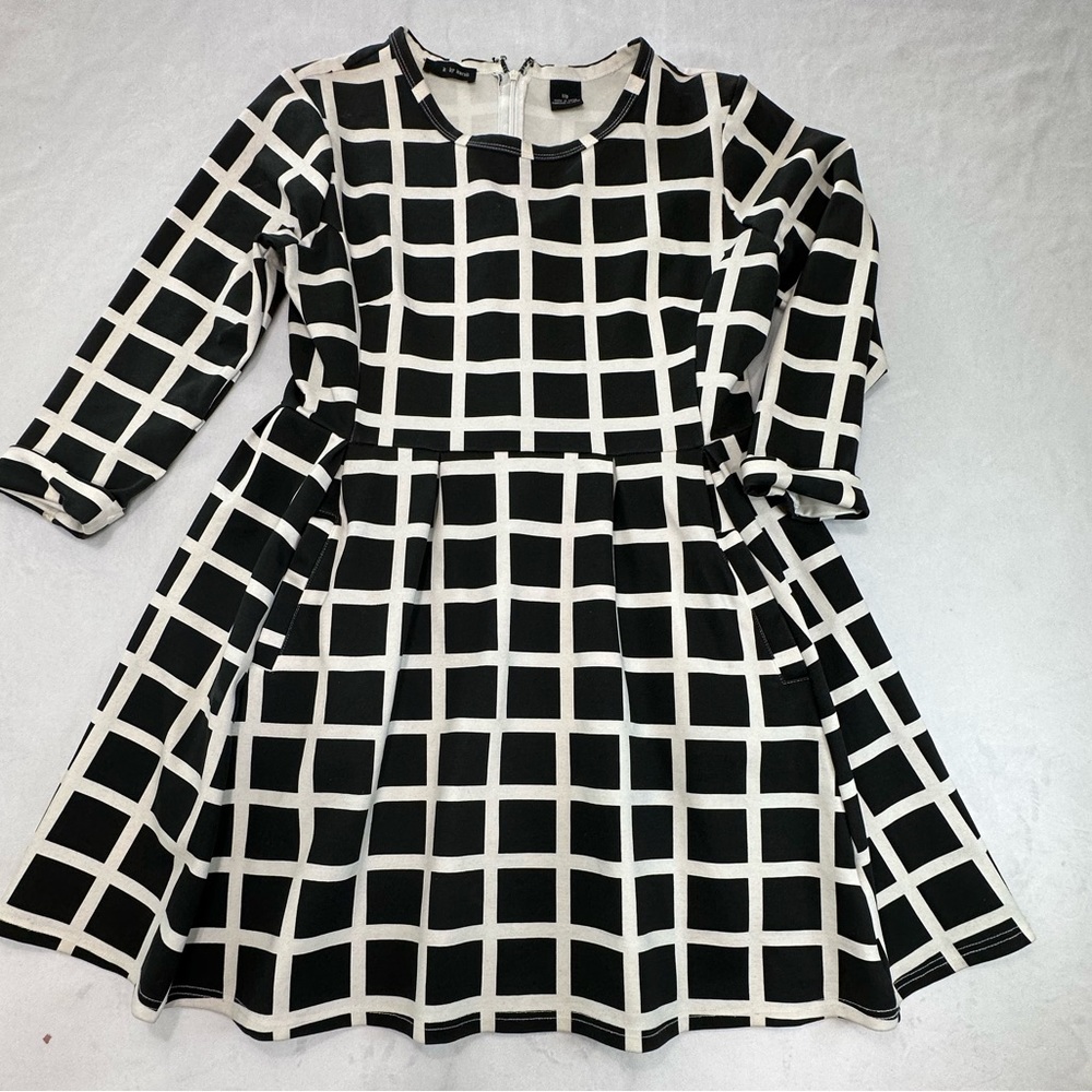 K by Kersh Geometric 3/4‎ Cuffed Sleeve Dress with Pockets Womens Size L